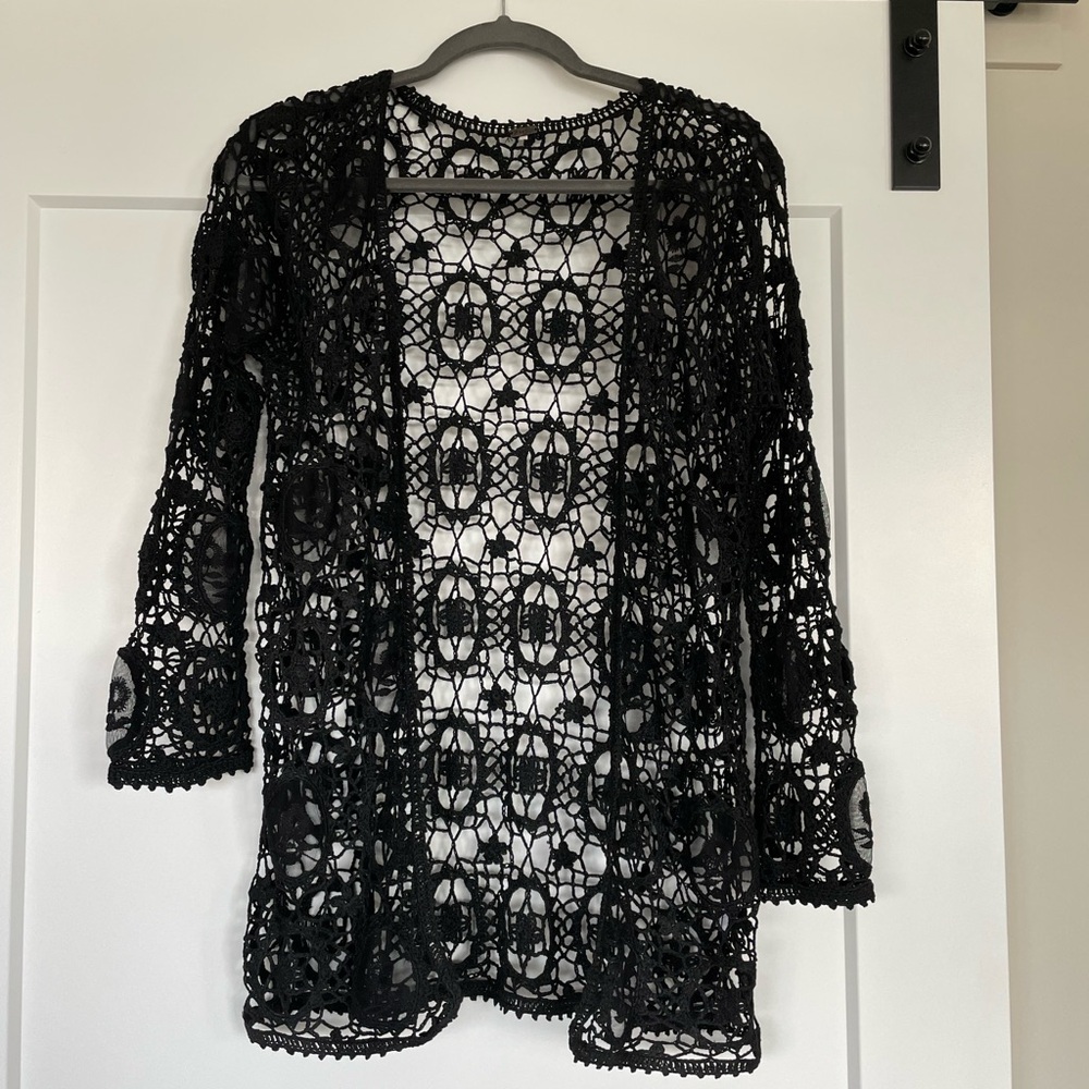 Poof! Black Lace Cardigan Sweater